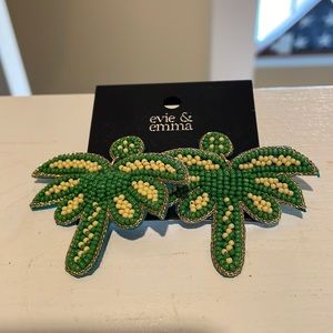 NWT Palm Tree Beaded Statement Earrings